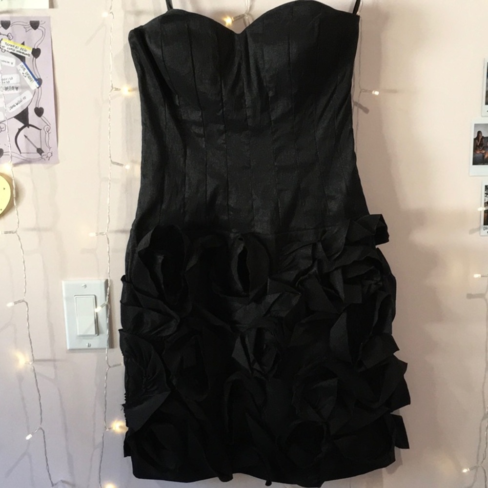 strapless black mini dress